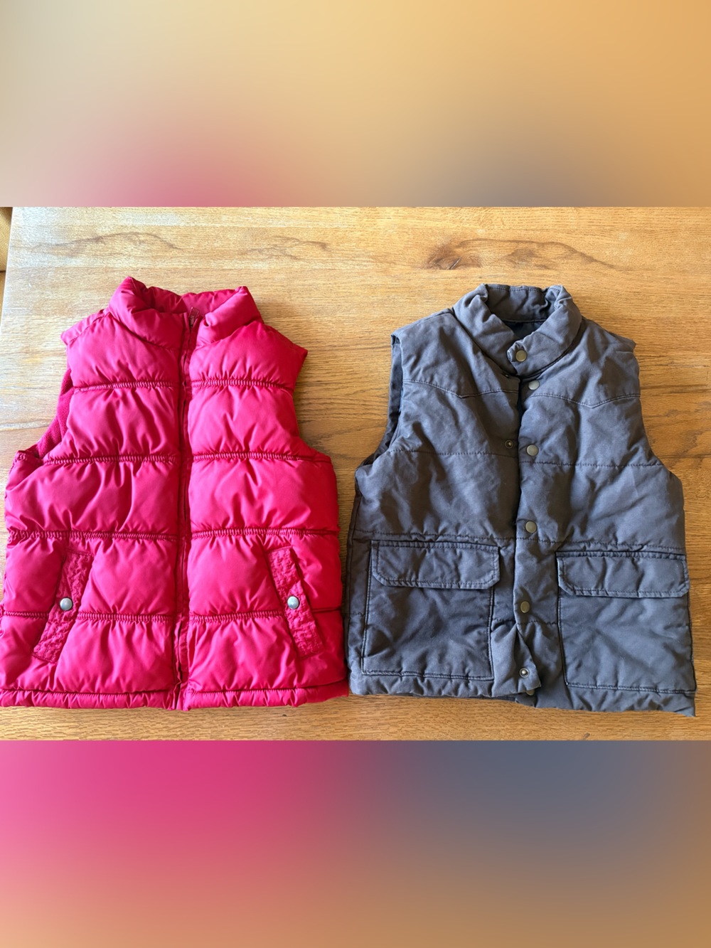 Boys size 8 Red Puffer Vest & Old Navy Gray Quilted Vest Set